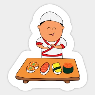 cute chef making different kind of sushi Sticker